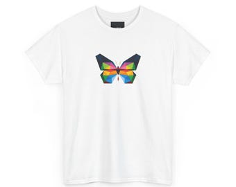 T-shirt graphique papillon vibrant, T-shirt en coton unisexe