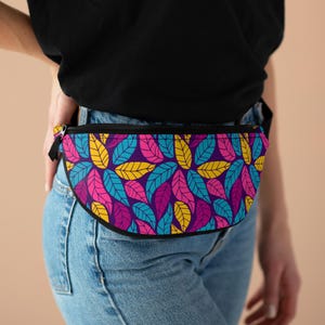 Vibrant Leaf Print Fanny Pack, Boho Travel Bag, Festival Accessory, Hip Pack, Outdoor Gear, Stylish Waist Bag