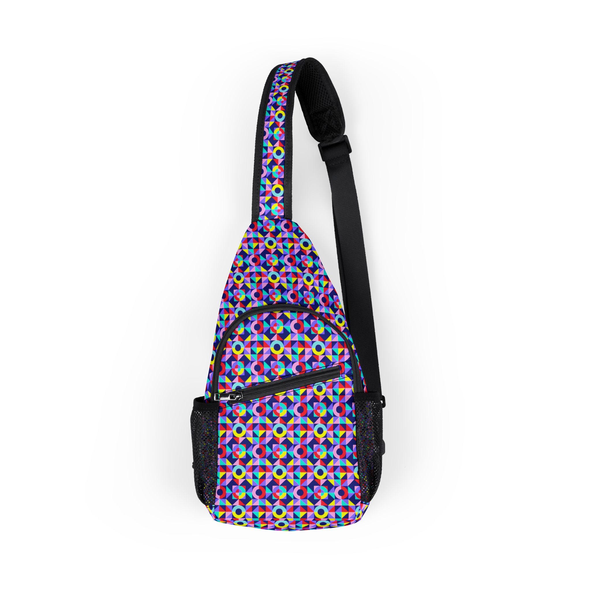 Discover Colorful Geometric Chest Bag, Crossbody Travel Bag