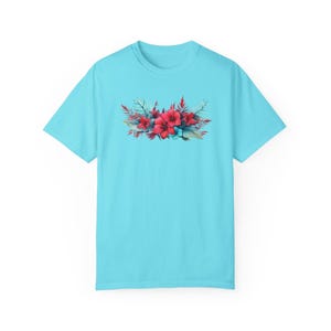 Camiseta unisex teñida con rosas y flores, especial de Navidad