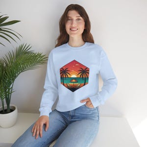 Sunset Beach Palm Trees Sweatshirt, Hoodie Gift for Beach Lovers, Tropical Vacation Apparel, Beach Sunset Sweatshirt, Unisex Beach Palm