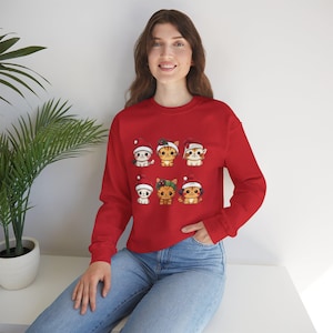 Christmas Cats Sweatshirt, Holiday Sweater, Cute Winter Kitty Jumper, Festive Feline Pullover, Xmas Pet Print Top