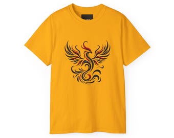 Phoenix Graphic Tee Shirt, AI Flaming Bird Design, Unisex Cotton T-Shirt