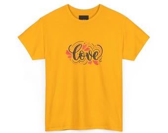 Maglietta grafica con cuore, unisex, in cotone pesante, regalo di San Valentino