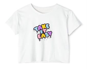 Festival Crop Top, 'Take It Easy' Graphic Tee, Boho Chic Summer Top