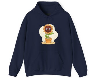 Sunflower with Sunglasses Hoodie, Fun Graphic Sweatshirt