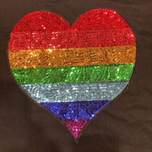 Parche grande de lentejuelas con forma de corazón arcoíris / Aplique de corazón termoadhesivo / Parche de corazón del orgullo / Parche para chaqueta / Parche para chaleco / Parche para mochila / Ropa DIY