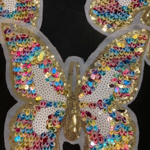 Large Sequin Butterfly Patch | Gold & Multicolor Iron-On Embroidered Applique | Sparkly DIY Jacket Patch | Butterfly Patch for Denim Jackets