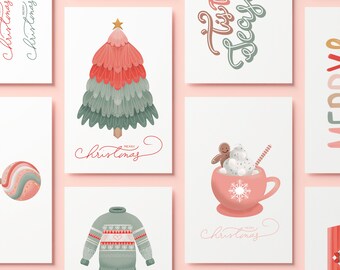Weihnachtsgrußkarten-Set im Cartoon-Stil