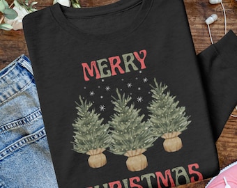 Christmas Pine Tree Sweater, Merry Christmas Snowflake Sweatshirt, Xmas Lover Sweater, Nature Lover Sweatshirt, Outdoorsy Christmas Sweater