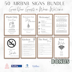 Pacchetto di cartelli di benvenuto AirBnB per host di case vacanza, regole della casa, modello di cartello Wi-Fi, completamente modificabile in Canva, libro di benvenuto AirBnB