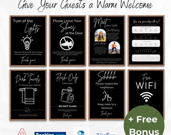 Modello pacchetto cartello di benvenuto Airbnb, host VRBO, libro di benvenuto, download istantaneo, casa per le vacanze, modello Canva, regole della casa, Wifi