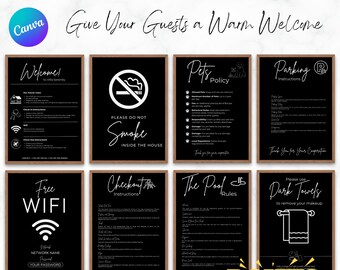 Best Welcome Sign Bundle for Airbnb & VRBO Hosts, Vacation Rental, Guest Arrival Posters, Beach House Rules, WiFi, Pool Rules, Pet Rules