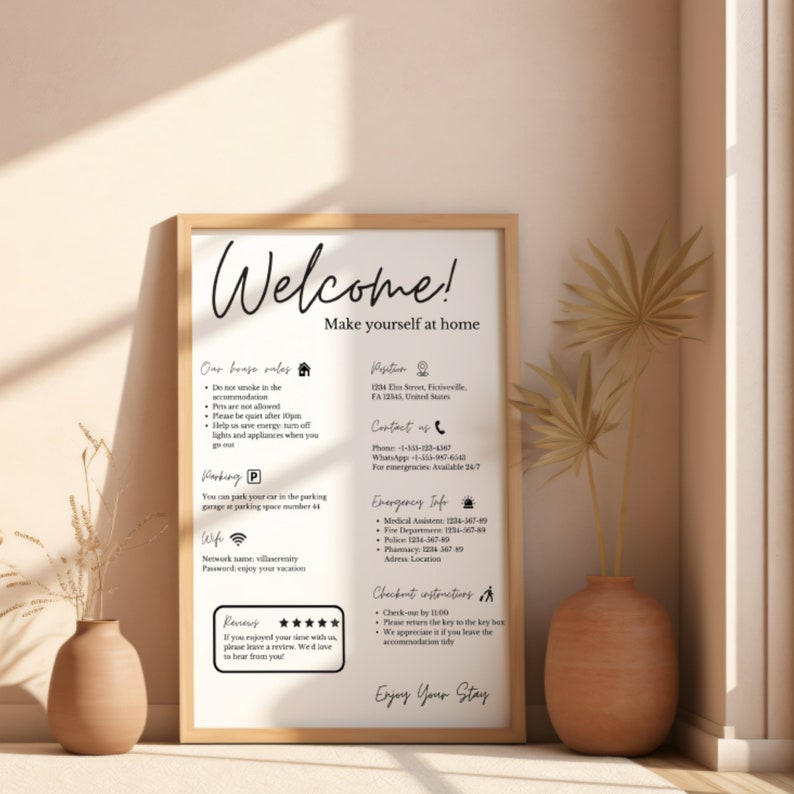 AirBnB Welcome Sign Template English and Italian. In A4 and US Letter Size. Fully editable in Canva