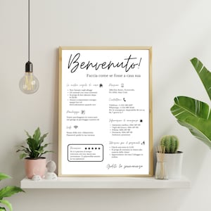 AirBnB Welcome Sign Template English and Italian. In A4 and US Letter Size. Fully editable in Canva