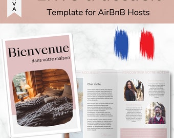 Modello di libro di benvenuto AirBnB francese, Segni AirBnB, VRBO, Libro degli ospiti personalizzato, Guida di benvenuto Canva, Manuale della casa modificabile, Regole della casa, Rosa