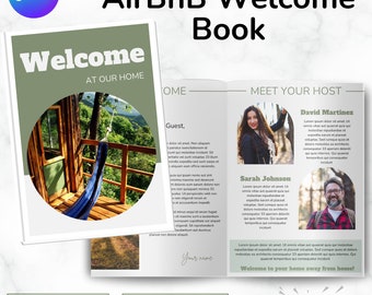 Modello di libro di benvenuto AirBnB, Segni AirBnB, Libro di benvenuto Canva VRBO, Libro degli ospiti personalizzato, Regole della casa, Modello di casa vacanza, Verde