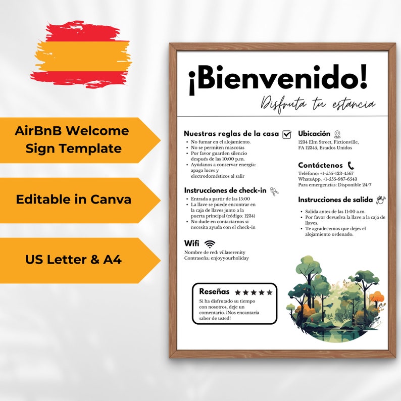 Spanish Sign for Airbnb and VRBO Hosts Editable Etsy