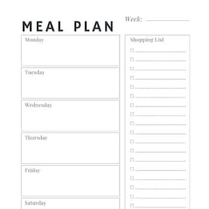 Printable Weekly Meal Planner With Grocery List Simple Black and White Printable Weekly Meal Planner With Grocery List Simple Black and White
