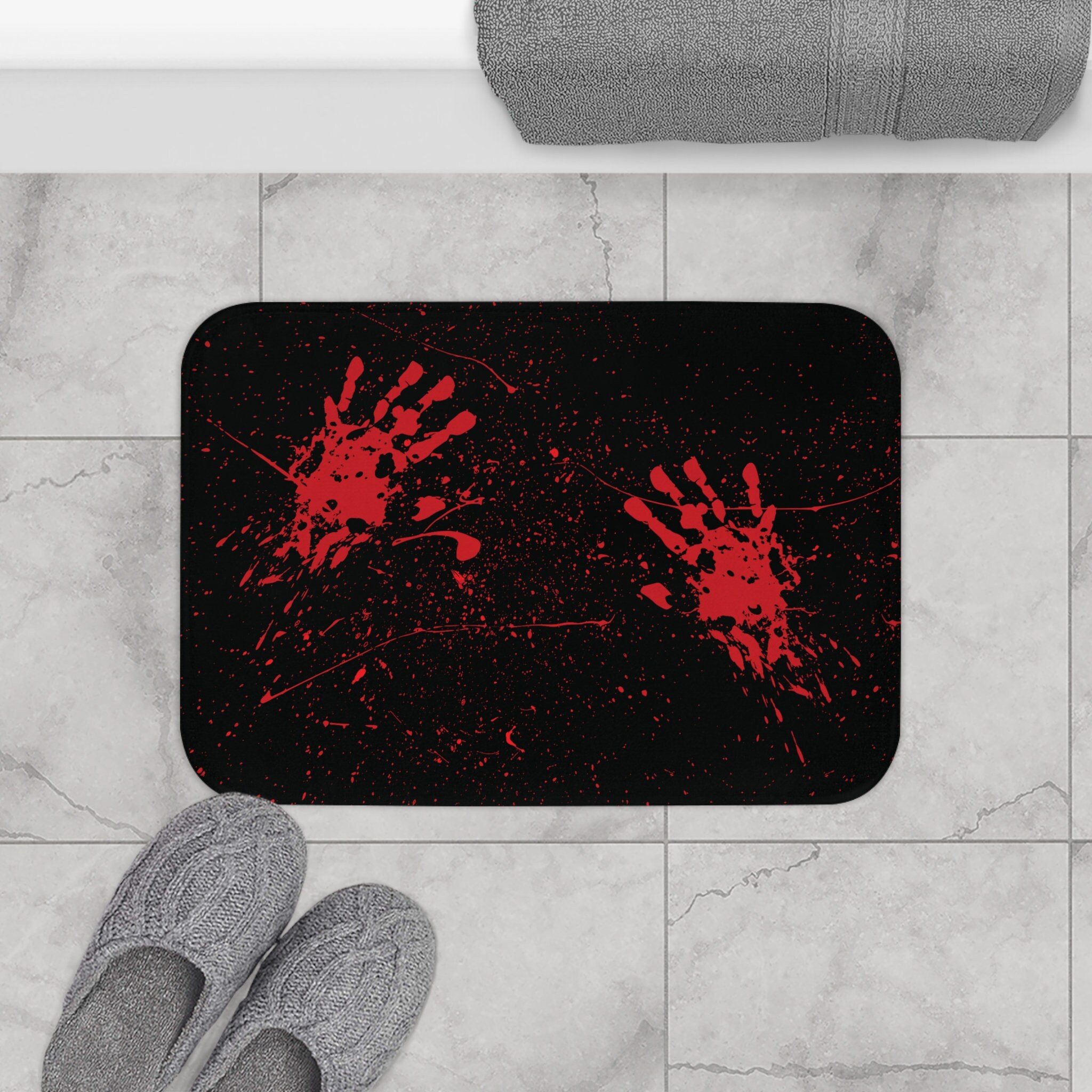 Blood Splatter Bath Mat, Bloody Handprint, True Crime Lover Murder
