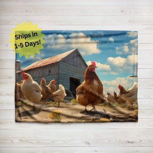 Chickens Blanket, Velveteen Plush Blanket, Sherpa Fleece Blanket, Chicken Farm Throw Blanket, Gift For Farmer, Kids Blanket, Baby Blanket