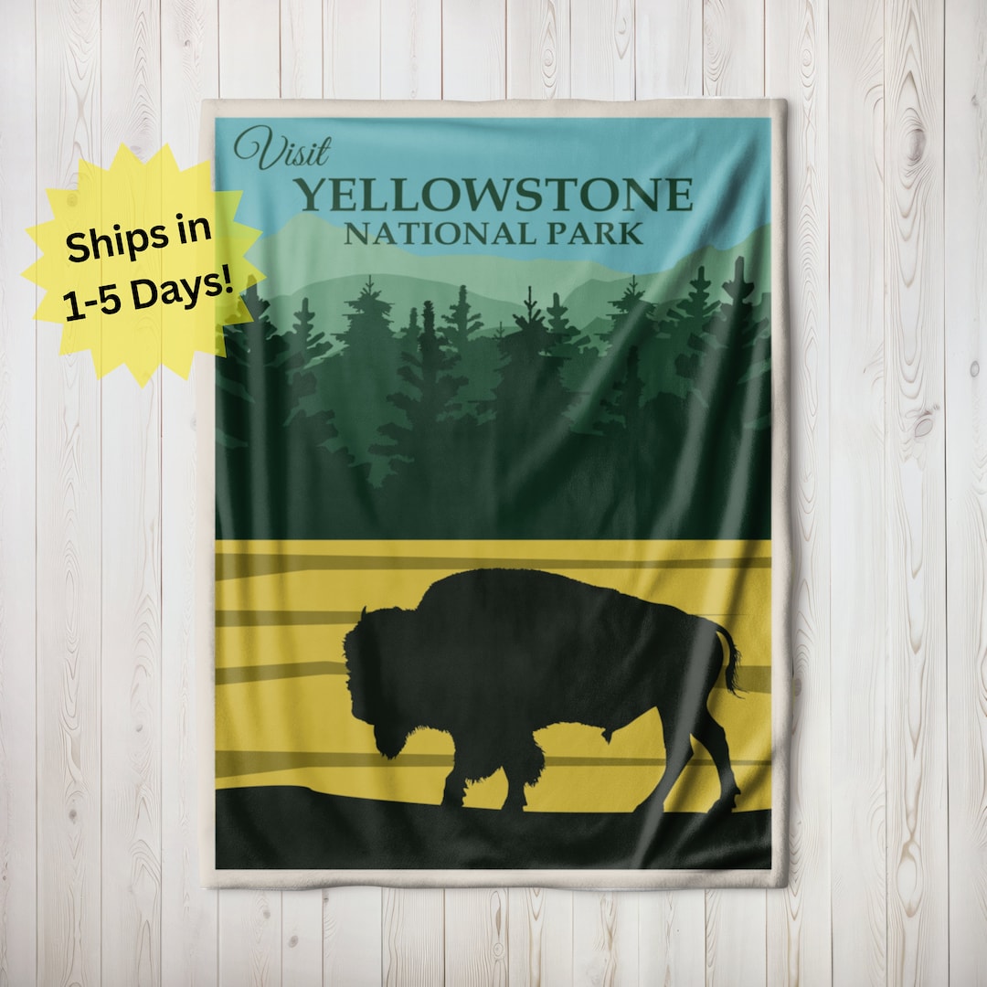 Yellowstone Travel Poster Blanket, Velveteen Blanket, Sherpa Fleece
