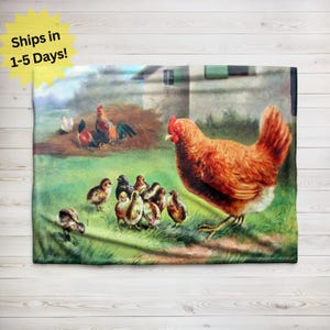 Barnyard Chickens Blanket, Velveteen Plush Blanket, Sherpa Fleece Blanket, Vintage Chicken Painting Blanket, Kids Blanket, Baby Blanket
