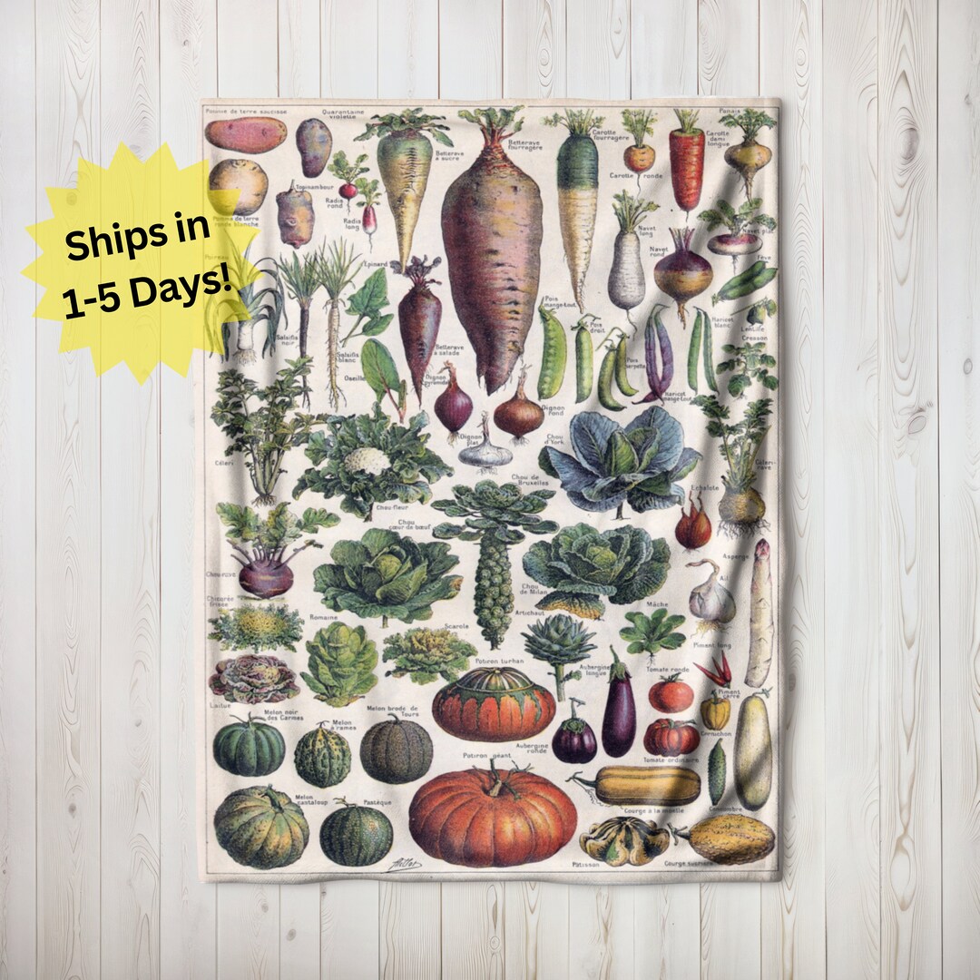 Vintage Vegetable Poster Blanket, Velveteen Plush Blanket, Sherpa