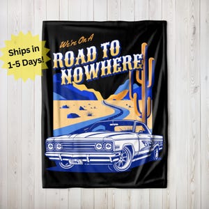 Road Trip Blanket, Velveteen Blanket, Sherpa Fleece, Road to Nowhere Blanket, Travel Blanket, Classic Car Blanket