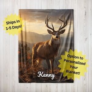 Personalized Buck Deer Blanket, Velveteen Blanket, Sherpa Fleece Blanket, Deer Blanket, Outdoors Throw Blanket, Childrens Blanket
