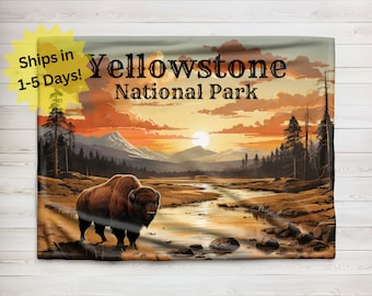 Koc z Parku Narodowego Yellowstone, Koc z aksamitu, Koc z polaru Sherpa, Koc z Wyoming, Koc z bizonami Yellowstone