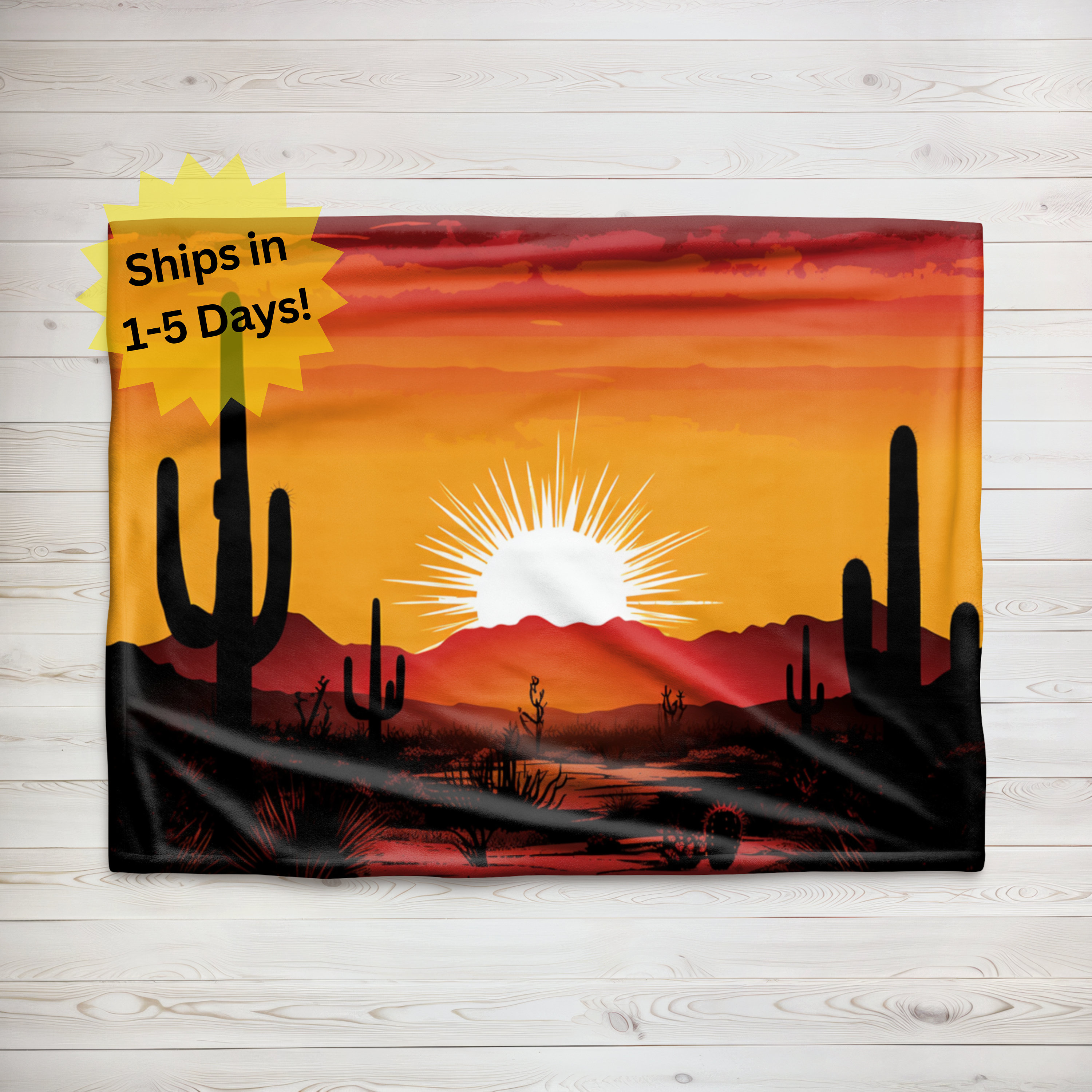 Dessert Cactus Silhouette Sunset Plush Blanket, Velveteen Plush Blanket, Sherpa Fleece Blanket, Arizona Blanket, Desert Throw Blanket
