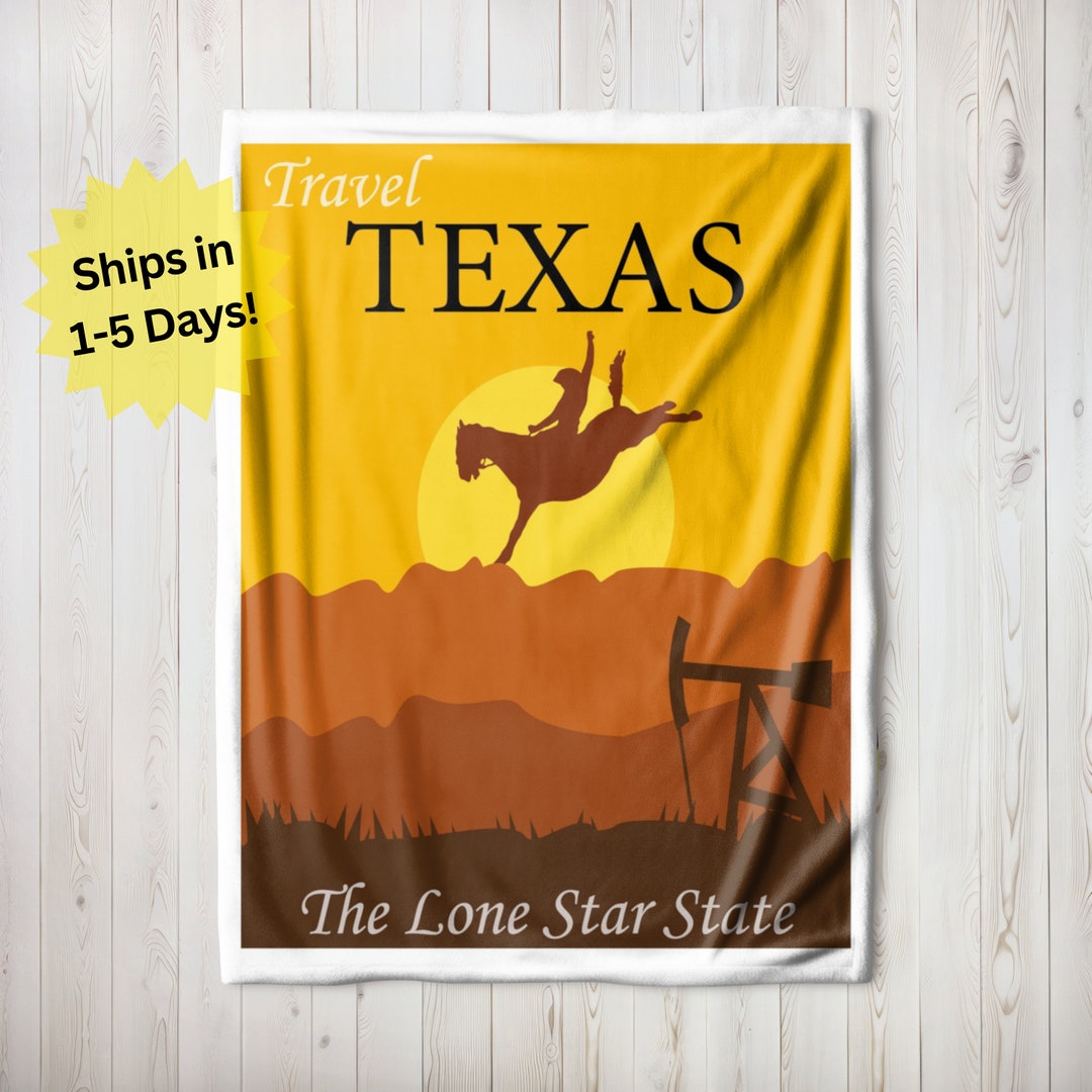 Texas Travel Poster Blanket, Velveteen Blanket, Sherpa Fleece Blanket