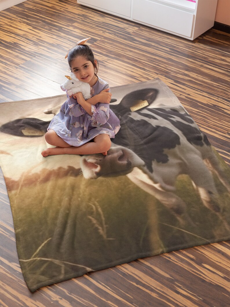 Personalized Dairy Cow Plush Blanket, Velveteen Blanket, Sherpa Fleece