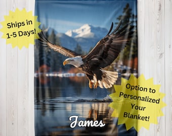 Personalized Bald Eagle Blanket, Velveteen Plush Blanket, Sherpa Fleece Blanket, Wildlife Throw Blanket, Children's Blanket, Baby Blanket