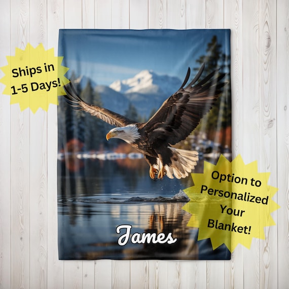 Personalized Bald Eagle Blanket, Velveteen Plush Blanket, Sherpa Fleece Blanket, Wildlife Throw Blanket, Children's Blanket, Baby Blanket