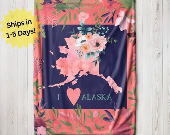 I Love Alaska Blanket, Velveteen Blanket, Sherpa Fleece Blanket, Alaska Gift Blanket, Alaska Souvenir, Travel Blanket Gift