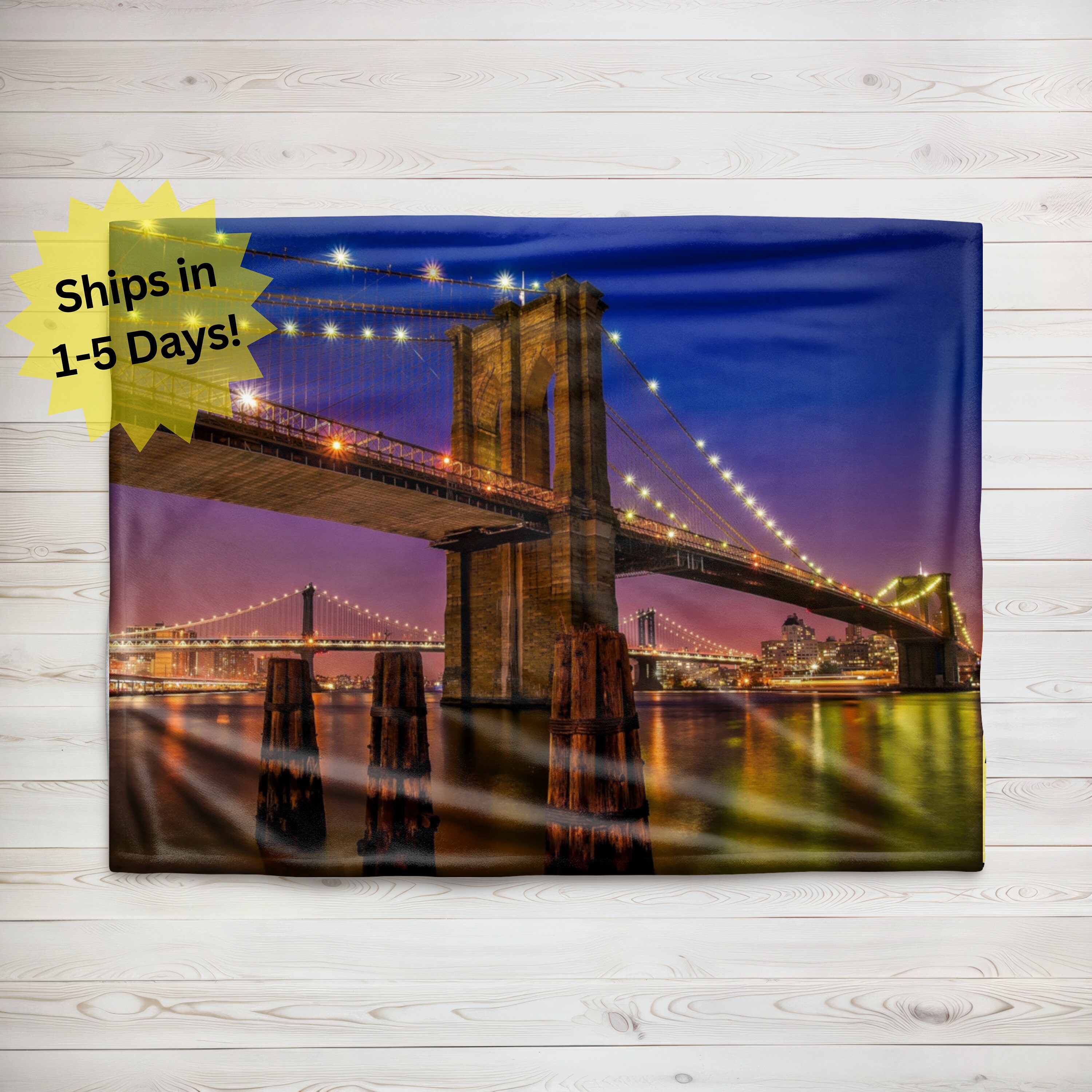 Brooklyn Bridge Blanket, Velveteen Blanket, Sherpa Fleece Blanket, New York Blanket, New York Souvenir, NY City Blanket, Bridge Blanket