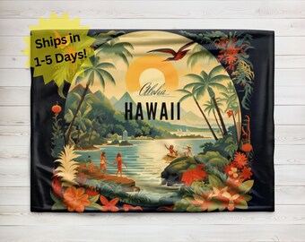 Aloha Hawaii Blanket, Velveteen Plush Blanket, Sherpa Fleece Blanket, Hawaiian Blanket Gift, Hawaii Throw Blanket