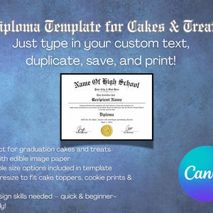 Plantilla de diploma de graduación editable para pasteles y dulces/Imprimible en Canva para dulces de graduación de 2025/Adorno de pastel personalizado DIY