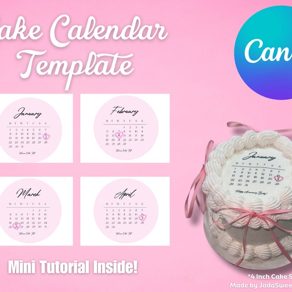 CANVA DIGITAL TEMPLATE 2024 Cake Calendar for all Cake Shapes| Burnaway Cake |Birthdays, Valentine’s Day and more! Digital 2024| Tutorial