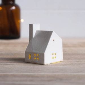 Little White Houses, Tiny Cottage, LED Light Holder, Ceramic House Christmas Decor, Little Houses Ornaments, Tiny House, Ceramic Cottages