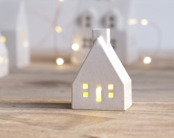 Little Houses Ornaments, LED Light Holder, Small Ceramic Houses