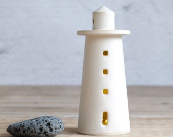 Ceramic Lighthouse Tea Light Holder, Lighthouse Lantern, Nautical Decor, LED Light Holder, Miniature Lighthouse, Nautical Decor