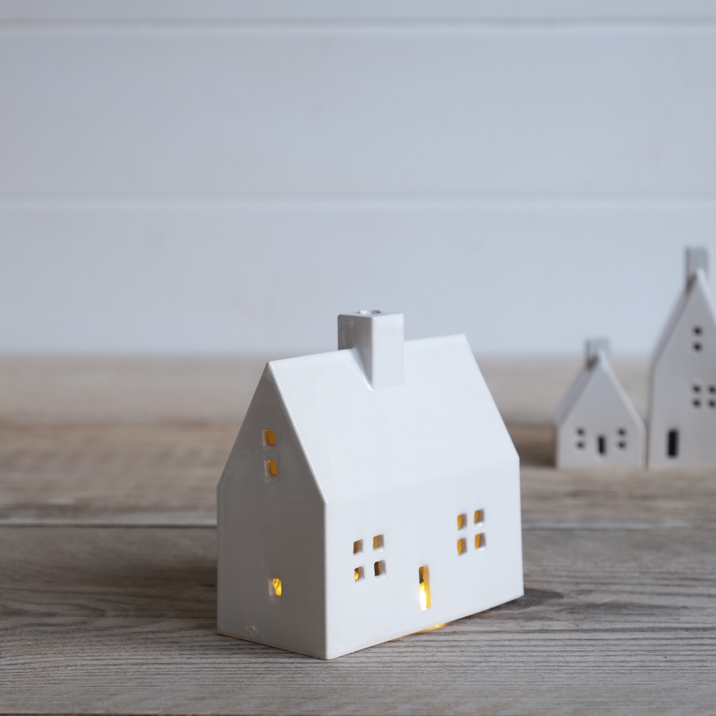 Ceramic Farmhouse Tealight House, LED Light Holder, Little Ceramic