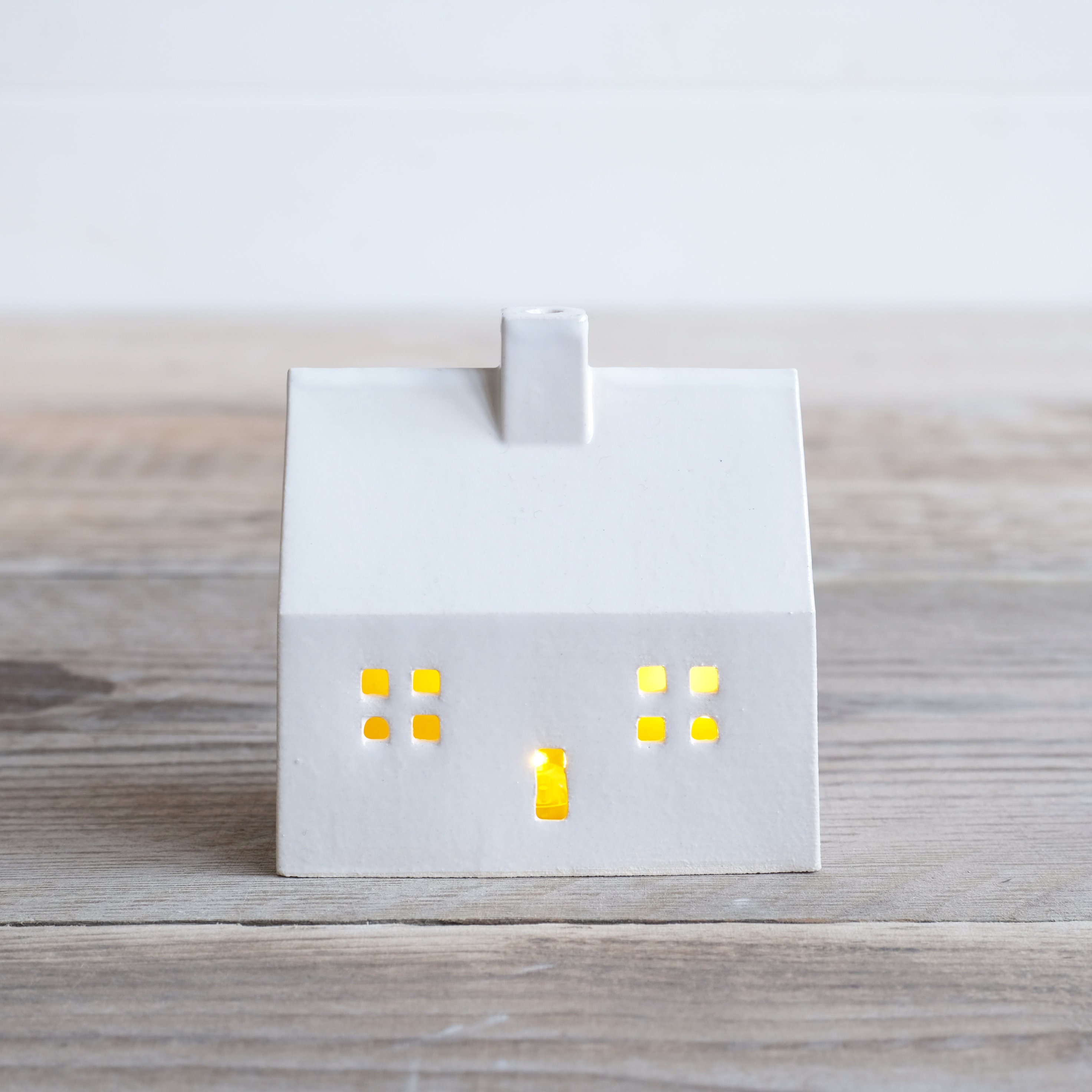 Ceramic Farmhouse Tealight House, LED Light Holder, Little Ceramic