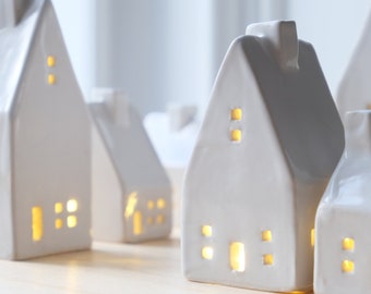 Little Houses Ornaments, LED Light Holder, Small Ceramic Houses