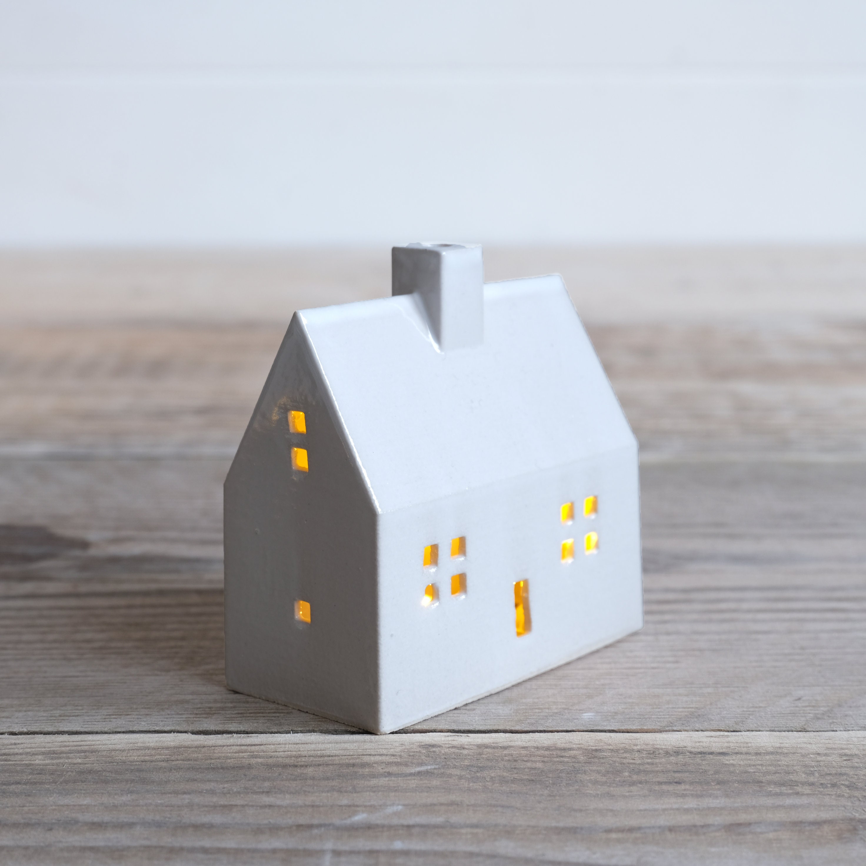Ceramic Farmhouse Tealight House, LED Light Holder, Little Ceramic