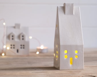 Little Houses Ornaments, LED Light Holder, Small Ceramic Houses, Ceramic Cottage