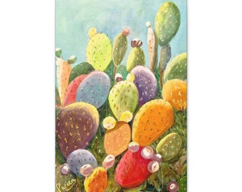 Cactus wall art, desert painting, home décor, landscape art, colorful, canvas, giclee, cactus print, bedroom kitchen, landscape tropical art